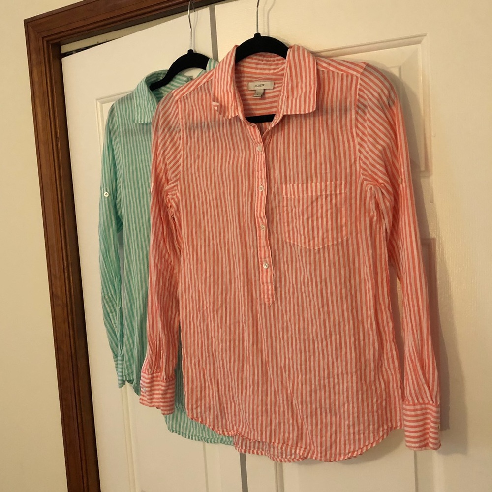J. Crew Pink and Green Striped Button Down Shirts